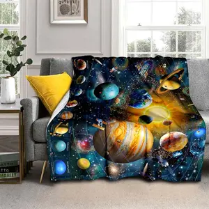 1pc Cozy Cosmic Planet Fleece Blanket - Soft, Warm, Lightweight Flannel Throw for Home, Travel, Camping - Digital Printing, Plush Fabric, Versatile, Space-Saving, Easy Care - Perfect for Sofa, Bed, Living Room, Office, Couch, Chair