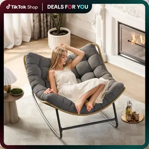 UDPATIO Rocking Chairs Patio rocker Comfy Reading moon Chairs Set with Oversized Cushion for Garden Lounge Indoor Outdoor furniture Ergonomic Bean Bag outdoor furniture Beanbag