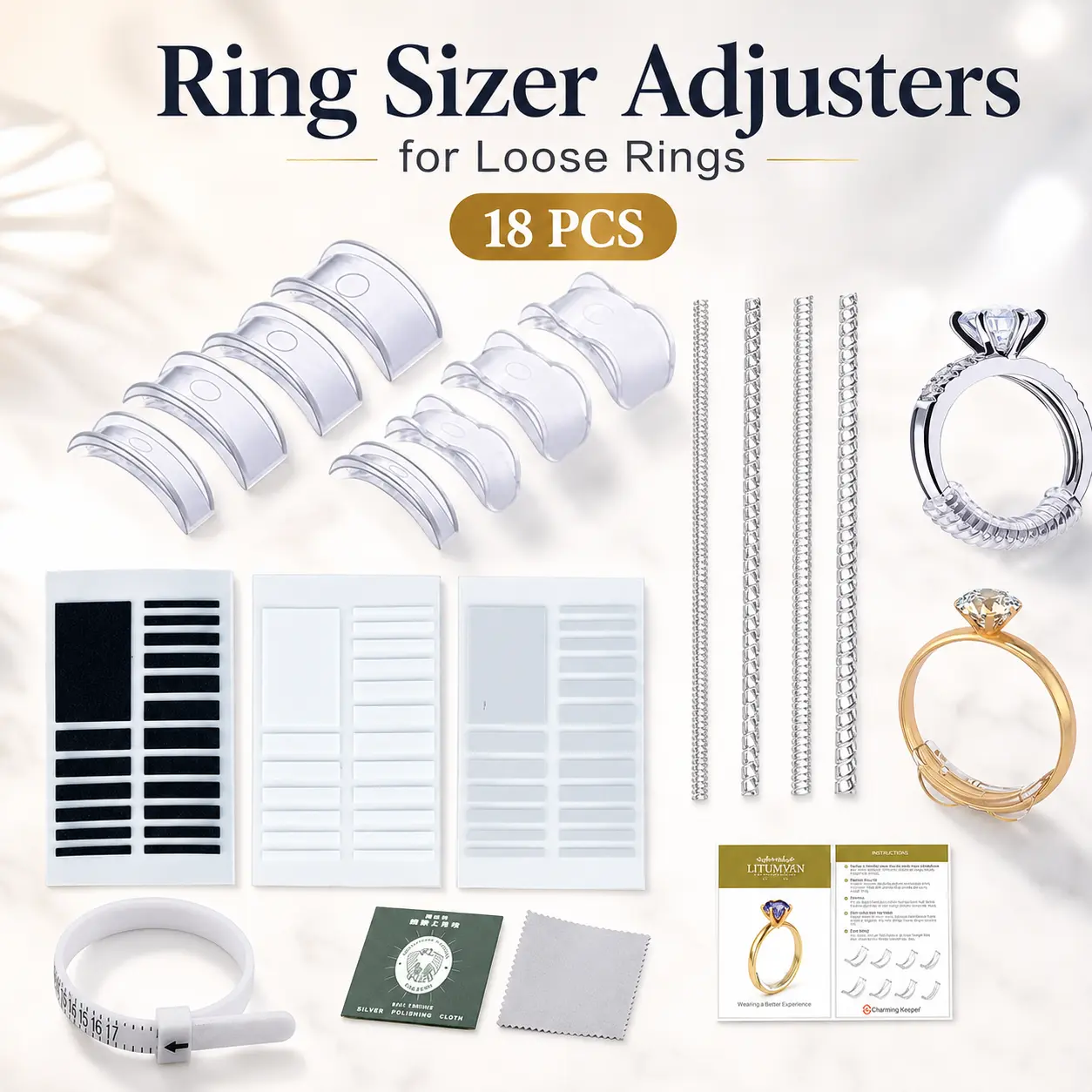 Ring Sizer Ring Adjusters Ring Size Adjuster Ring Guard for Loose Rings 18Pcs Ring Sizer Ring Adjusters Ring Size Adjuster Ring Guard for Loose Rings 18Pcs