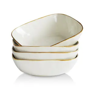 ONE of ONE Large Pasta Bowls Set of 4, Ocean Square 8" Bowls, Pasta Serving Bowl Large Dinner Bowls, Kitchen Bowl Set, Microwave and Dishwasher Safe, Scratch Resistant, Vanilla White
