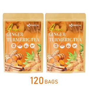 KANGLAI 120Bags Turmeric Tea with Spices: Turmeric, Ginger, Cinnamon. 100% natural, pure, powdered, dairy-free, sugar-free. Vegan, gluten-free, keto-friendly, caffeine-free. 60 Bags herbal remedy Value Pack Filled with Tea