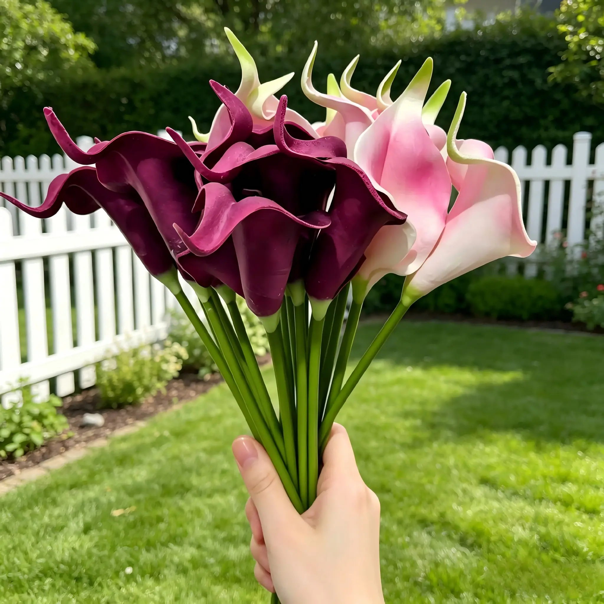10Pcs 34cm/13.39inch Artificial Calla Lily Flowers, Real Touch Purple Pink Fake Flowers with Green Stems for Wedding Bouquet, Bridal Shower, Home Decor, Party & DIY Floral Arrangement, Home Decoration Bouquet