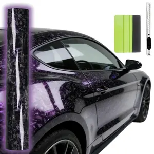 Foneso Purple Reflective Car Body Sticker with Squeegee + Cutter Kit, 60"x12" Gloss Forged Carbon Fibre Self Adhesive Decal Vinyl Wraps Stripe Sticker Air Release For BMW Chevrolet Ford Honda Jeep Nissan Toyota Mercedes-Benz Hyundai VW Buick MAZDA Tesla