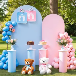 Pink and Blue Arch Cover 2 Set-7.2FT, 6FT Arch Backdrop Cover Spandex Fitted Wedding Arch Stand Covers for Gender Reveal  Shower Boys or Gilrs Birthday Party Banquet Photo Background Decorations
