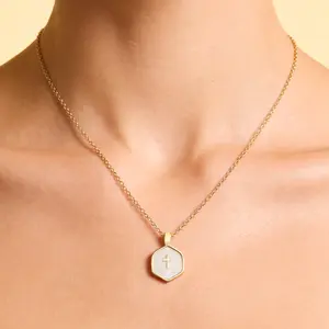 PolarEve Gold Cross Necklace for Women Dainty Simple Cross Pendant with Enamel & Cubic Zirconia Hypoallergenic Brass Jewelry for Daily Wear Party Christmas & Black Friday Gift