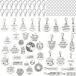 Mixed Shape Keychain Set, 100pcs/set Vintage Letter Pattern Hearts Pendant, DIY Jewelry Making Accessories for Bracelet Necklace Earrings