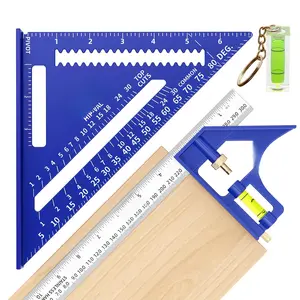 Square Combination Woodworking Tools, 7inch Carpenter Square  Working Tools and Accessories, 12inch Square Ruler, Includes Small Bubble Level, Protractor Angle Ruler Carpentry Tool