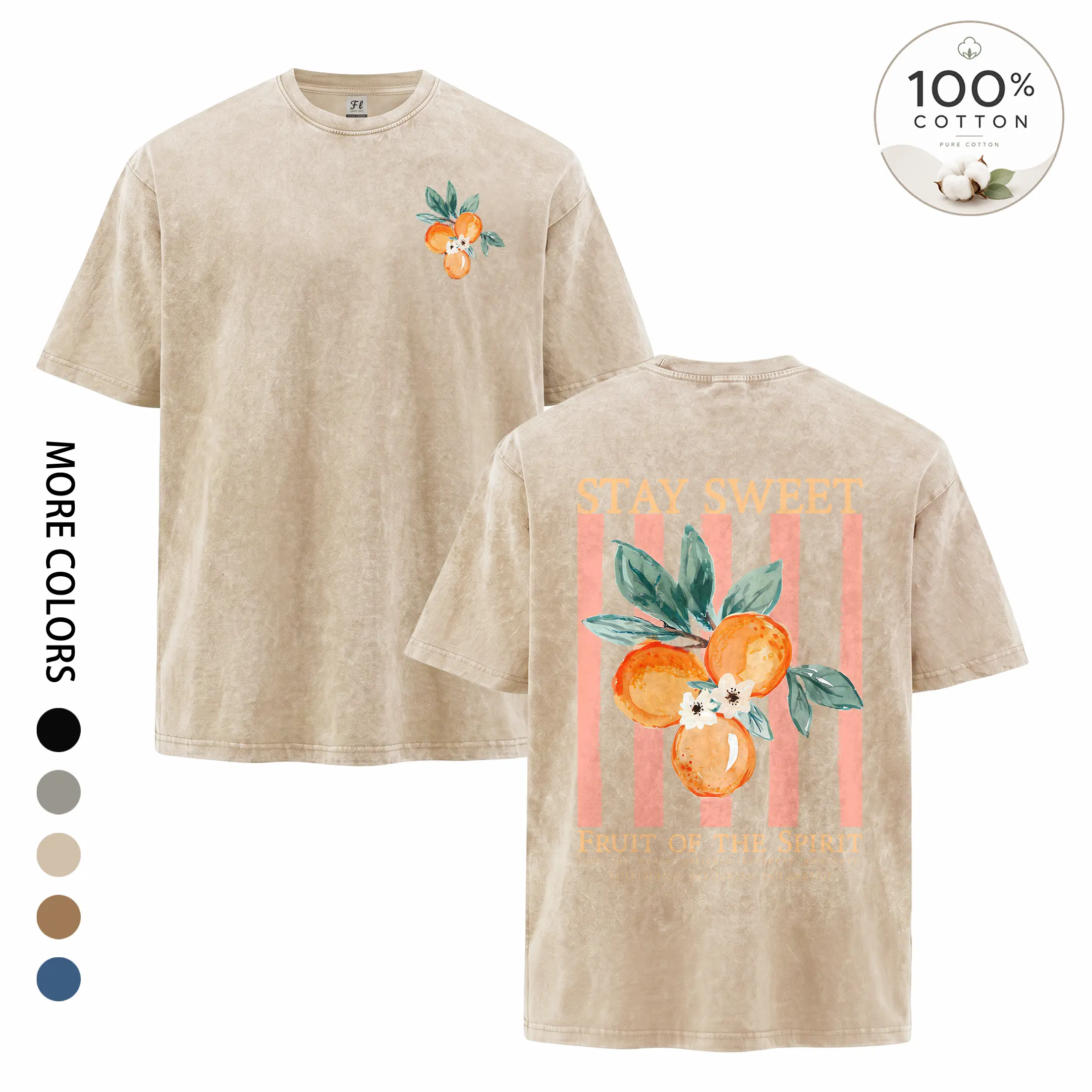 Unisex Funny Fruit Graphic Washed T-Shirt, 100% Cotton 90s Retro Vintage Oversized Short Sleeve Tee, Cute Fruit Print Streetwear Top with Casual Loose Fit Design for Men and Women, Back to School, Vacation and Summer Fashion