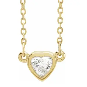 3/8ct Bezel Solitaire Heart Shape Diamond 14K Yellow Gold Lab Grown Necklace