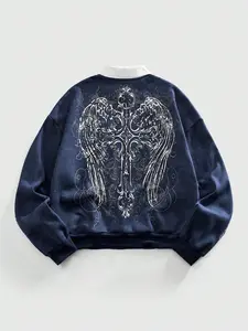 Unisex Gothic Wings Cross Graphic Print Polo Sweatshirt, Soft Comfortable Fabric, Casual Streetwear, Daily Wear, Party Essential