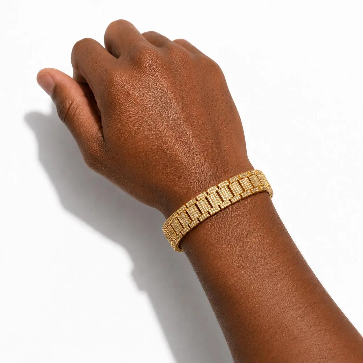 Men's Luxury Iced-Out Gold-Plated Cuban Link Fashionable Bangle - 20cm Unisex Design Gold Aesthetic Silicon Accessory, Men's Jewelry Daily Wear Gift-Ready Costume Bracelet, Rhinestone Decor Bangles, Elegant Bangle