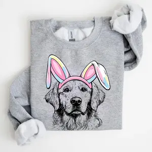 Easter Bunny Dog Sweatshirt – Cute Puppy Bunny Ear Graphic Crewneck Pullover, Funny Dog Lover Easter Gift Sweatshirt