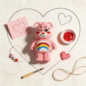 Rainbow Print Creative Bear 3D Puzzle Building Blocks Decoration, One Piece, Home Office Bookshelf Decor, Party Living Room TV Stand Display