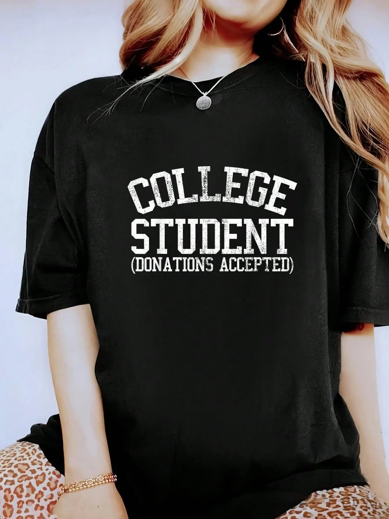 College Student Donations Accepted Funny College T Shirt T-Shirt - 100 Cotton Womens Casual Short Sleeve Crew Neck T-Shi