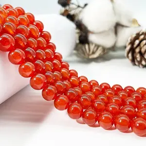 Natural Red Agate Gemstone Smooth Round Loose Beads For DIY Jewelry Making Desig Handmade Crafts Bracelet, Necklace, Earrings AAA Quality 15.5 Inches Long, Semi Precious Stone, Spacer beads