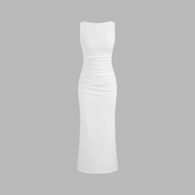fitted scrunch dress Donna Karan Women's Sleeveless Midi Ruched Dress in Black main image 1