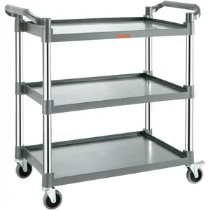 VEVOR Utility Service Cart, 3 Shelf Heavy Duty 220LBS Food Service Cart, Rolling Utility Cart with Lockable Wheels, 40x 19.3x 38.6 Plastic Utility Cart for Kitchen Office Restaurant Home, Grey