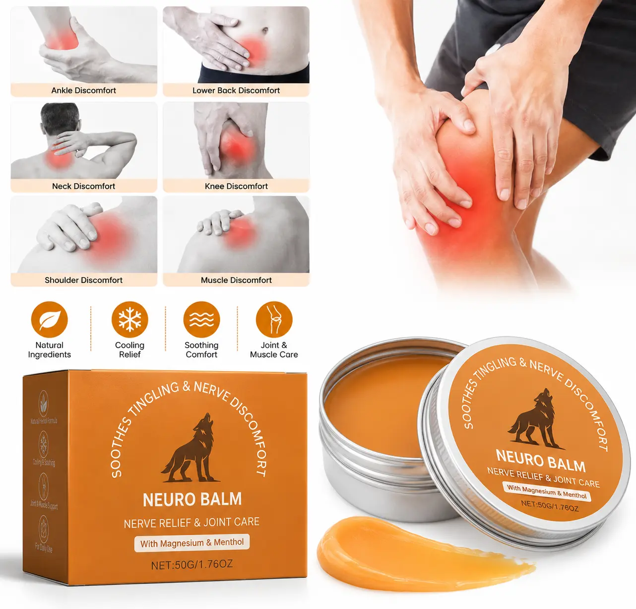 Neuro Balm Nerve Relief Balm for Neuropathy Natural Herbal Joint Care Cooling Soothing Massage Cream with Magnesium and Menthol Joint Muscle Care Ointment