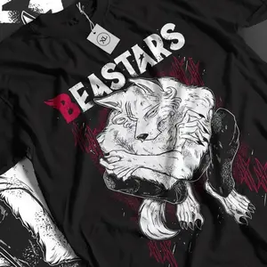 Beastars Legoshi Anime Print T-Shirt - 100% Cotton, Short Sleeve, Aesthetic Classic Menswear Cargo Casual Manga Streetwear Sports Top