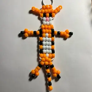 Tigger Beaded Keychain - Colorful Bead Design with Orange and Black Stripes, Includes Hanging Loop, Cute Animal Character