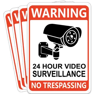 Innovative Haus 4-Pack 24 Hour Video Surveillance Signs. No Trespassing Aluminum Warning Signs. 10''x7'' - CCTV Security Camera Notice.  Reflective, UV Protected, Waterproof and Durable for Businesses and Homeowners