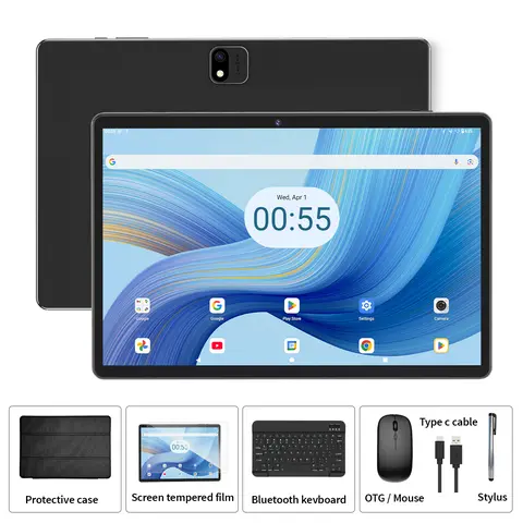 【FALL DEALS】Relndoo 2026 Android Tablet Bundle (10.1 in) - 2.4G/5G WiFi, Type C/USB-C, LCD Touchscreen, Wireless Keyboard, Case, Stylus, Mouse, Screen Protector, Battery for Extended Use, Christmas Gift for Students