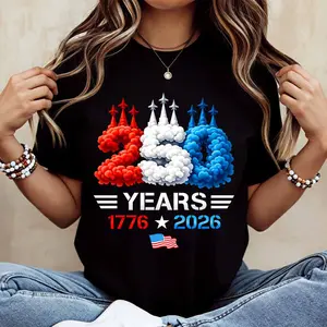 250 Years 1776 2026 American Independence Day Celebration T-Shirt White Casual Loose Fit Tee For Women And Men Suitable For Everyday Wear And Outdoor Activities