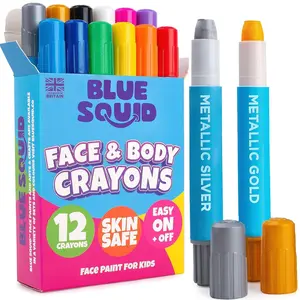 Blue Squid 12 Vibrant Colors Twistable & Washable Paint Sticks - Painting Kit for Kids Party, Halloween, Belly Painting Kit Pregnancy, Paints for Adults