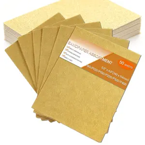 50 count Sandpaper Sheets, Sandpaper Assortment for  Metal Furniture 1/4 Sheet Sandpapers 80/120/150/220/320/400 Grit Sand Paper for Drywall 5.5" x 4.5"