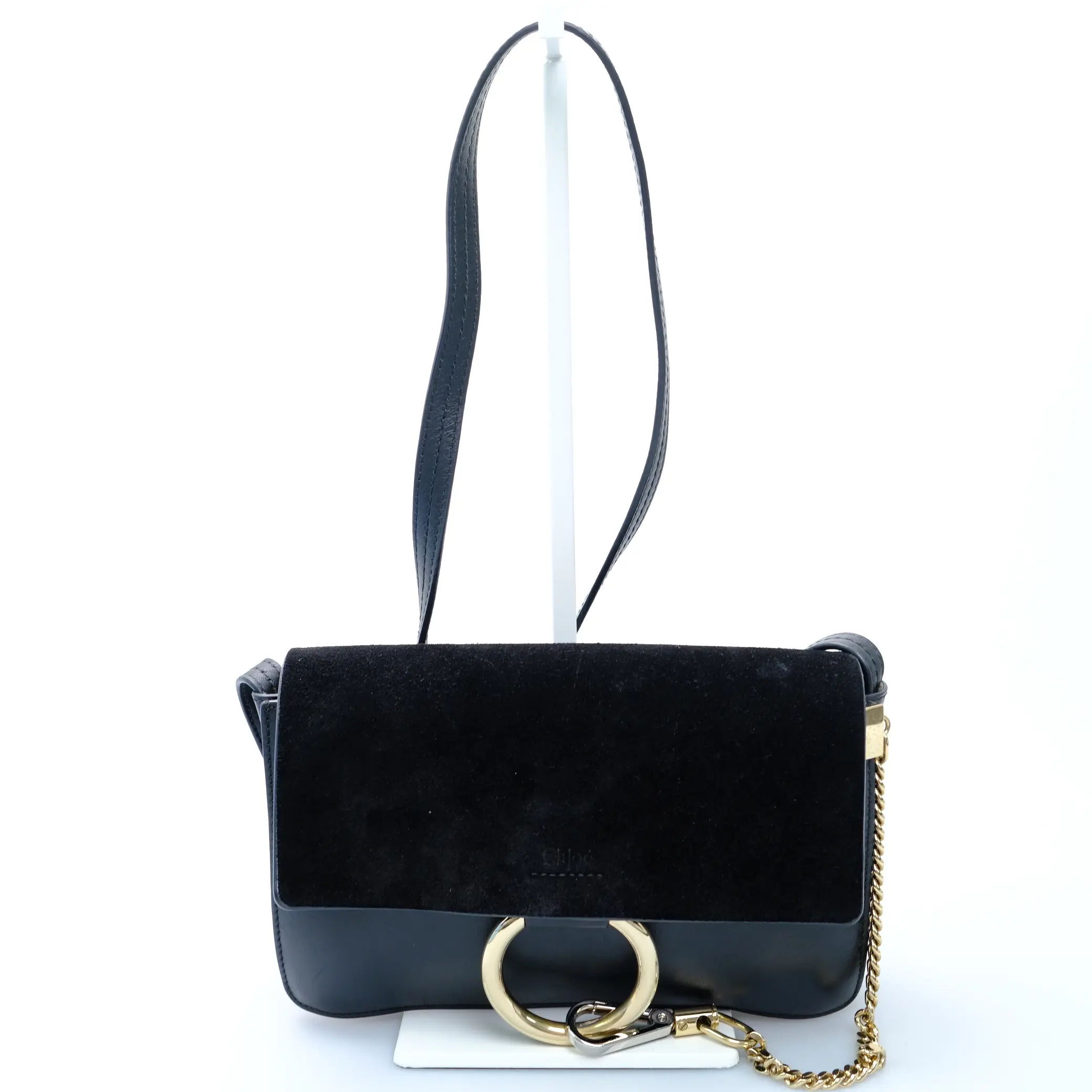 Pre-owned Chloé Faye Small Black Suede and Calfskin Crossbody Bag