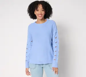 Peace Love World Crew Neck Novelty Sleeve Sweater