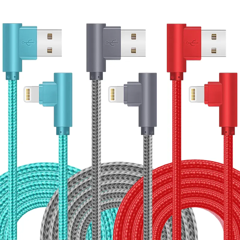 iPhone Charger Cable Right Angle Lightning Cable 3Pack 90 Degree 6FT Nylon Braid Charging Cord Fast Charging Compatible for iPhone 14/13/12/11/XS/MAX/X/8/7/6 Smartphone Cellphone Electronic durable charging cord Device Automatic charger Games, Mobile, Re
