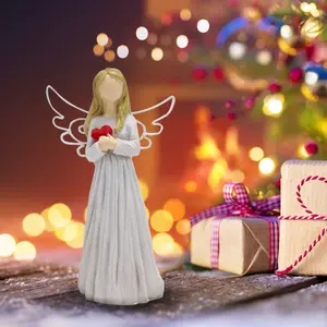 1pc angel with metal wings, holding a heart in hand, elegant and charming resin ornament, used for Christmas, Mother's Day, Valentine's Day, Thanksgiving and other holiday decorations, wedding decorations and other occasions, Home Decor Ornament