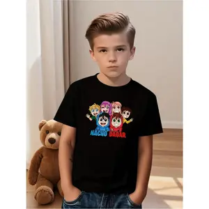 NACHO DAGAR Character-Themed Kid-Friendly Boys' Cartoon Print T-Shirt, Summer Sweat-Absorbent Breathable Casual Base Layer for Middle and Older Kids, Character-Themed Boys' T-Shirts, Kid-Friendly Boys' T-Shirts