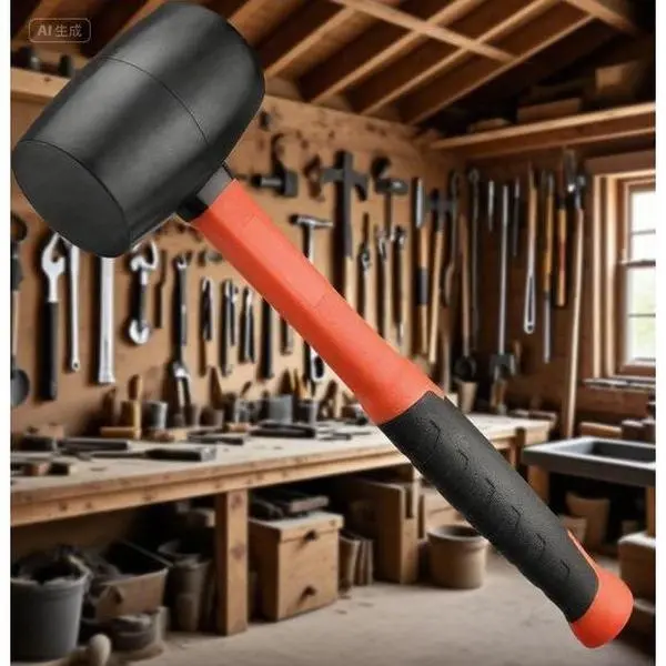 16oz Double-Faced Rubber Soft Mallet Hammer, Fiberglass Handle, Non-Marring Durable Reusable Hand Tool for Woodworking, Flooring Tasks, Double-Faced Soft Mallet