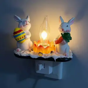 Rabbit Night Light, LED Bunny Campfire Decorative Lamp, Resin Ambient Easter Lights, Bedside, Holiday Night Lighting, Home, Bedroom, Living Room, Party Décor, Resin Table Lamp