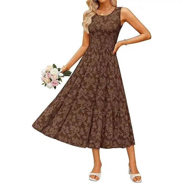 ZESICA Women‘s Summer Boho Floral Midi Dress 2026 Sleeveless Beach Vacation Dresses Casual Flowy Sundress