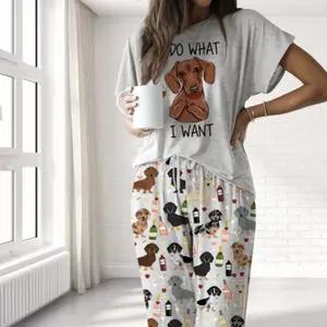 Dachshund Wine Casual Pajama Set For Women