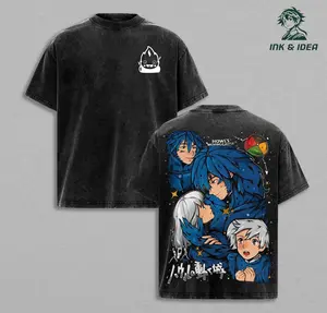 Howl's Moving Castle Vintage Washed Anime T-Shirt, Howl and Sophie Graphic Tee, Studio Ghibli Oversized Streetwear Shirt, Heavy Cotton Fantasy Anime Apparel, Unisex Fan Gift