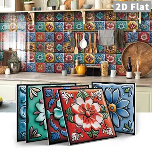 12/24PCS Art PE Tile Stickers Gift Box | Colorful Retro Floral Mosaic | PVC+PE Foam+PET Crystal Film | Waterproof Oil-Proof for Kitchen Bathroom Floor Ceiling Self Adhesive Stickers