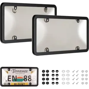 Bumper License Plate Holder and Frame, 2-Pack Transparent License Plate Protector, ABS Material Car Front/Back License Plate Holder with Screw Caps, Suitable for Any Standard US License Plate