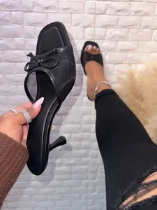Sandra Heel - Black, Leopard, Mesh, Bow, Coquette, Pretty, Casual, Comfort womens  heels Women's Square