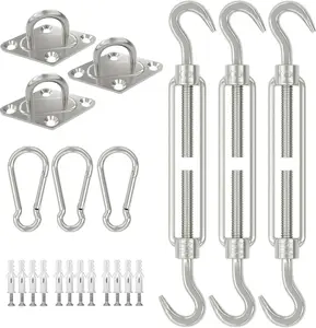 Shade Sail Hardware Kit, 6 Inch Outdoor Sun Sail Accessories, 304 Stainless Steel Turnbuckles & Brackets for Triangle Sails, Heavy Duty Awning Attachment Set (33 Pcs)