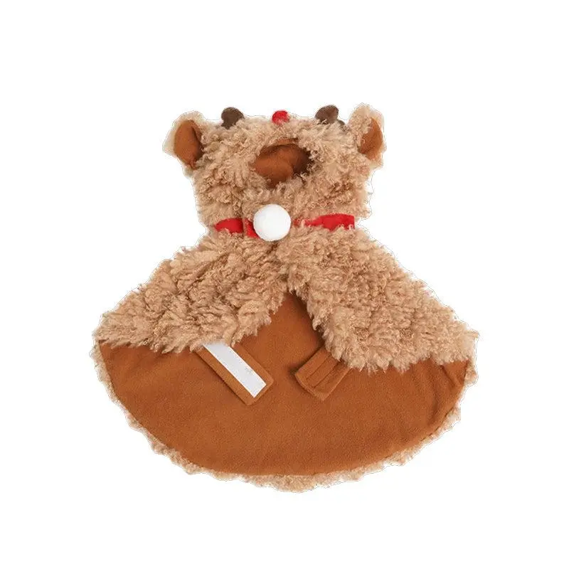 Reindeer Christmas Pet Cape - Cute Reindeer Dog Cape for Small Dogs and Cats, Soft Plush Holiday Pet Costume, Christmas Pet Outfit