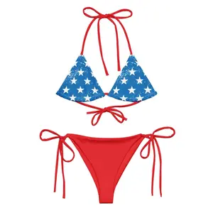 US Faded Stars String Bikini – United States Flag Swimwear, Gift For Her, Summer Festival, 4th Of July Merch. Pool Party Oufit..