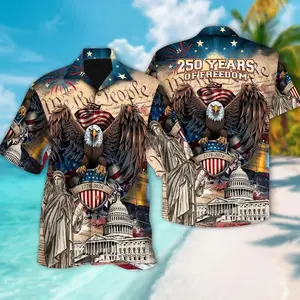 Retro 4th Of July Hawaiian Summer Tropical Shirt Patriot 250th Anniversary Freedom Liberty USA Flag Button Down Shirt Independence Day 1RO