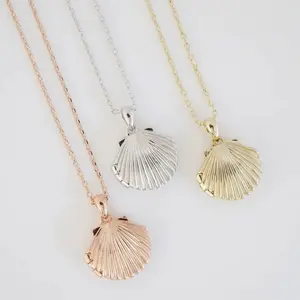 Shell Locket Photo Holder Locket Necklace - Gold, Rose Gold, Silver