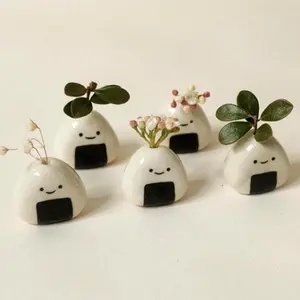 5 pcs mini flower vase handmade ceramic rice ball japanese onigiri miniature vases charming and cute design perfect for dry flowers bulk bud vases unique and adorable japanese craft