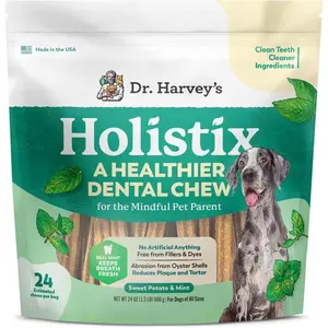 Dog Dental Chews for Teeth Cleaning Fresh Breath Sweet Potato Mint Flavor 24 Sticks