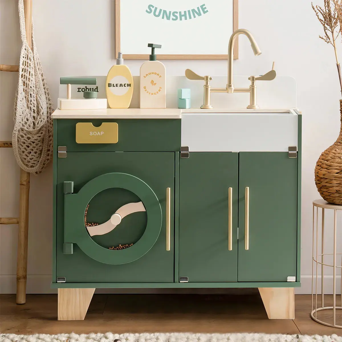 Vintage Wooden Multi-Function Washing Machine - Vintage Green